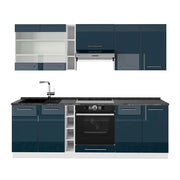 Mobile da cucina Fame-Line Blu scuro lucido/Bianco 235 cm, PL Antracite Vicco