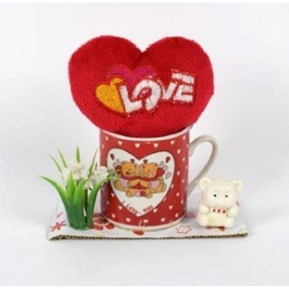 Trade Shop - Tazzina Con Cuore Love Peluche Idea Regalo San Valentino 10.5x11x5cm Confezione -