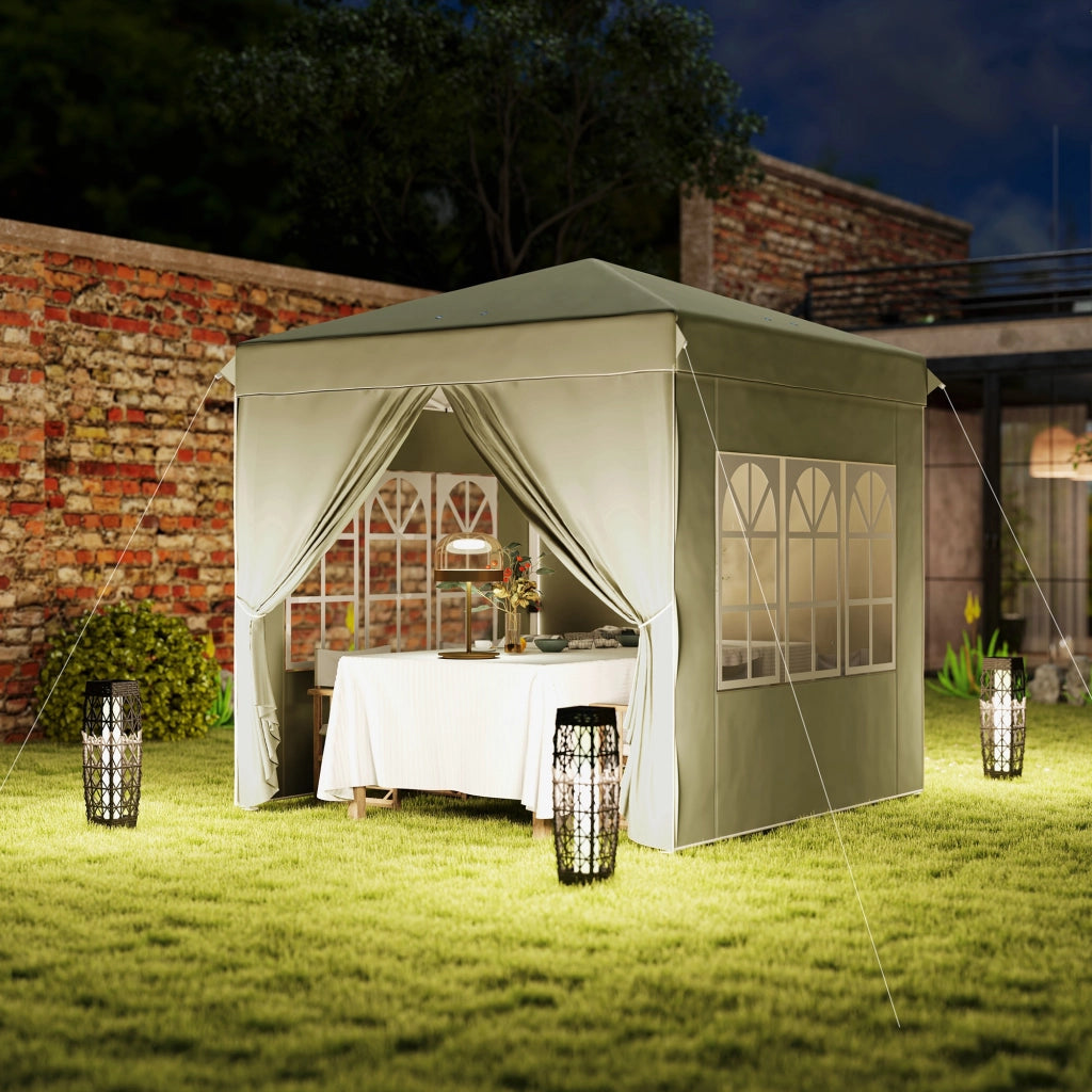 Gazebo di circa 2.5x2.5m gazebo pieghevole Stable Winterproof Pop-up idropelente protezione UV 50+ tenda da giardino pieghevole con 4 parti laterali Gazebo da giardino per campeggio bianco crema