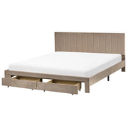 Letto matrimoniale 180 x 200 cm Bianco Sporco Rivestimento in velluto 4ft con cassetti Testiera Base a doghe Moderno
