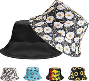 Cappello da pesca retro a doppia faccia per donne e uomini - Cappello da bush opportuno per attività all'aperto - Nero con fiori piccoli