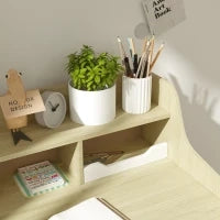 Set Scrivania per Bambini e Sedia in Legno con Scaffale e Cassetto, Età 3-10 Anni, Bianco e Legno
