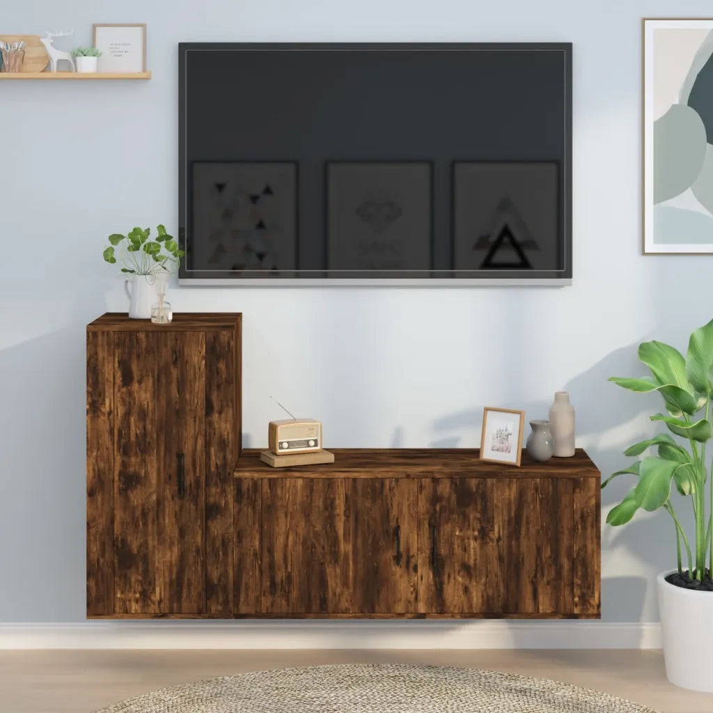 Set Mobili Porta TV 2 pz Rovere Fumo in Legno Multistratocod mxl 76824