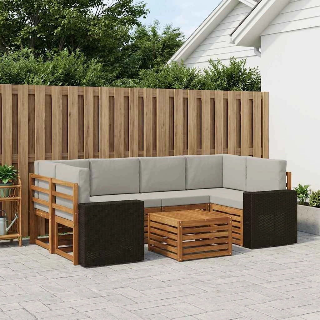 Set di divani da esterno 7 pz Naturale e Grigio Chiaro 3384092