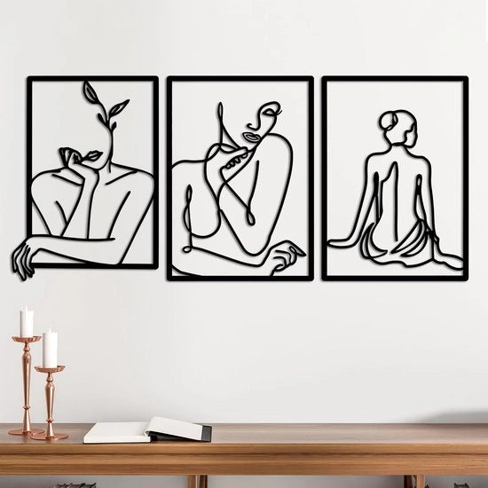 Arte moderna in metallo - silhouetto femminile astratto - arte da parete in filo - opera d'arte in metallo impermeabile - arte da parete nera - stile minimalista