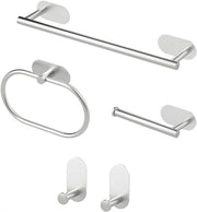 Set di accessori per la camera da bagno 5 pezzi - Orecchini per asciugamano e carta igienica - Spine adesive - Ferro di metallo inossidabile - Argento
