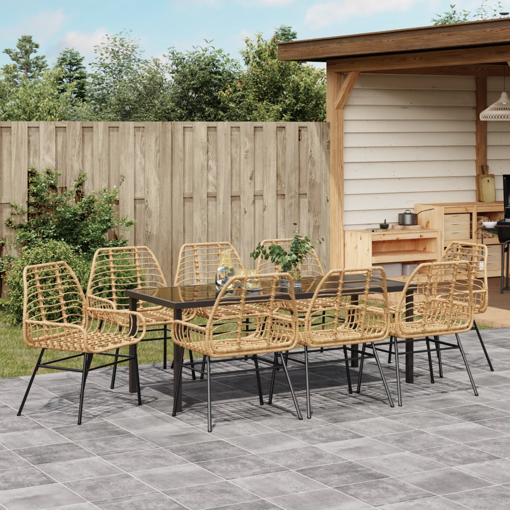 Set da Pranzo da Giardino 9 Pezzi Marrone in Polyrattan