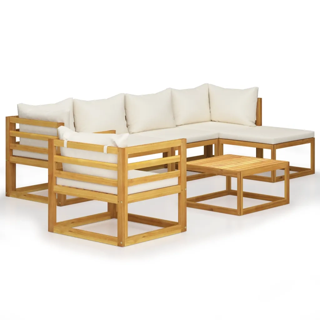 Set Divani da Giardino 7 pz con Cuscini Crema Massello Acacia 3057637