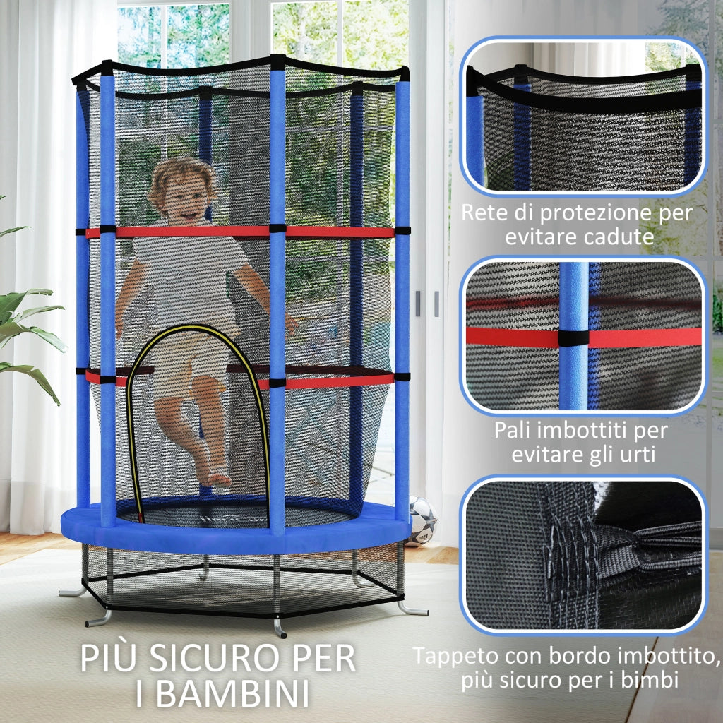 Tappeto Elastico per Bambini con Rete di Protezione ¨C zephmum ¨C Blu e Nero, ?140x190 cm