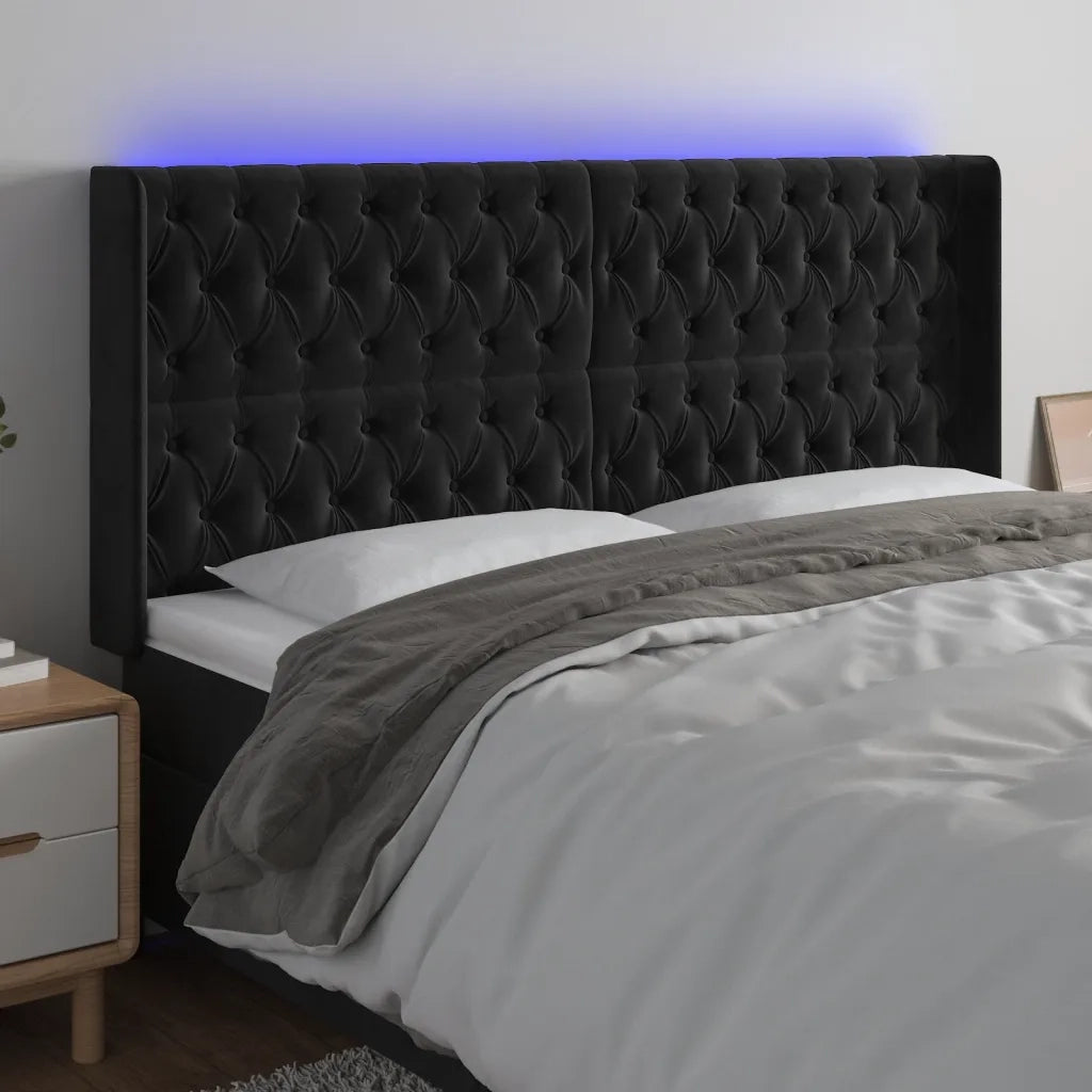 Testiera | Testata a LED Nera 203x16x118/128 cm in Velluto
