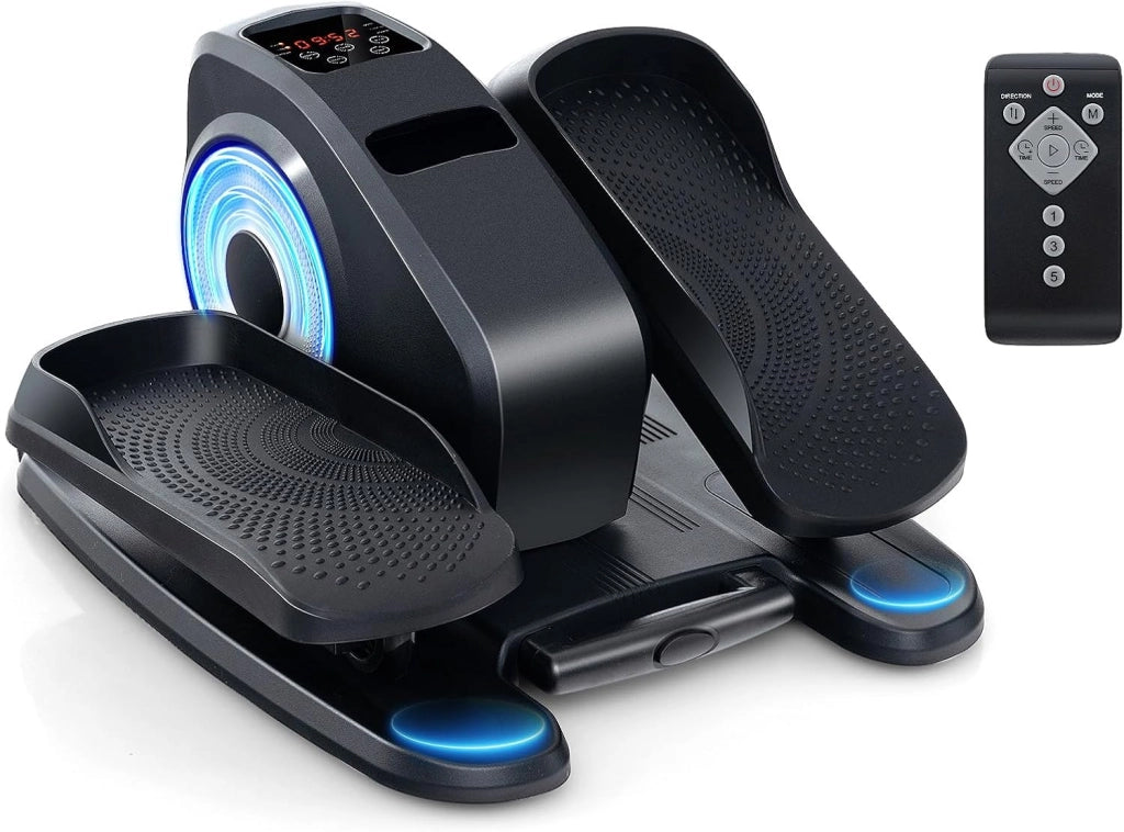 Mini Ellittica Elettrica, Pedalatore Ellittico con Schermo e Telecomando, Pedalatore Elettrico con 5 Velocità e 3 Modalità, Bicicletta Ellittica Sotto la Scrivania