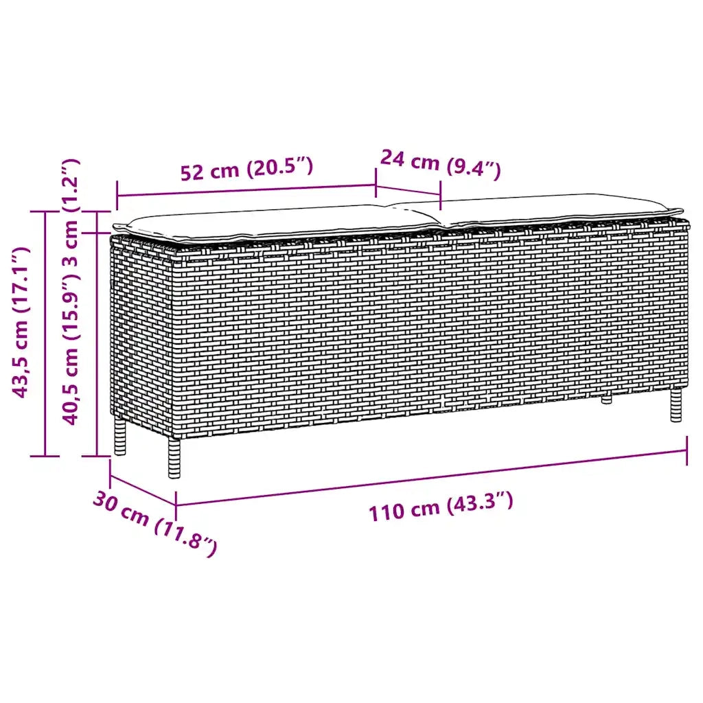 Panca da Giardino con Cuscino Beige 110x30x40,5cm in Polyrattan 205429