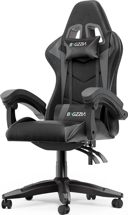 Sedia da Gioco - Design Ergonomico - Cuscino in Pelle - Incluso Supporto Cervicale & Lombaro - Regolabile Altezza - Nero Grigio