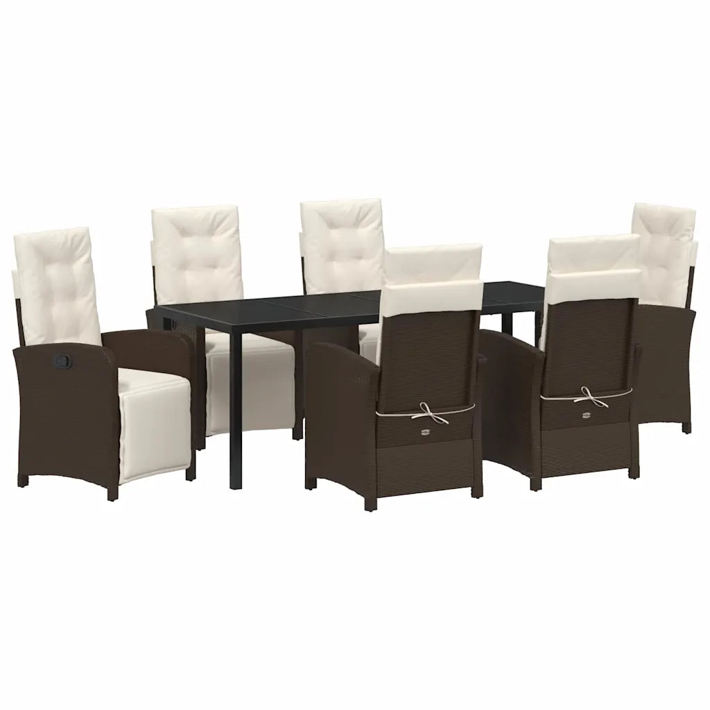 Set da Pranzo per Giardino con cuscino 7 pcs Marrone polyrattan 3380321
