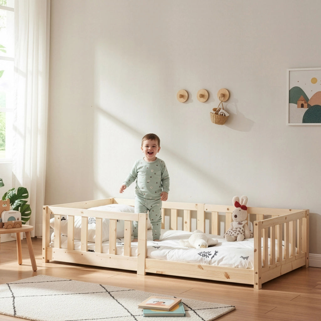 Letto Montessori per Cameretta Tanna in Legno di Pino 80x160 cm - Naturale [en.casa]