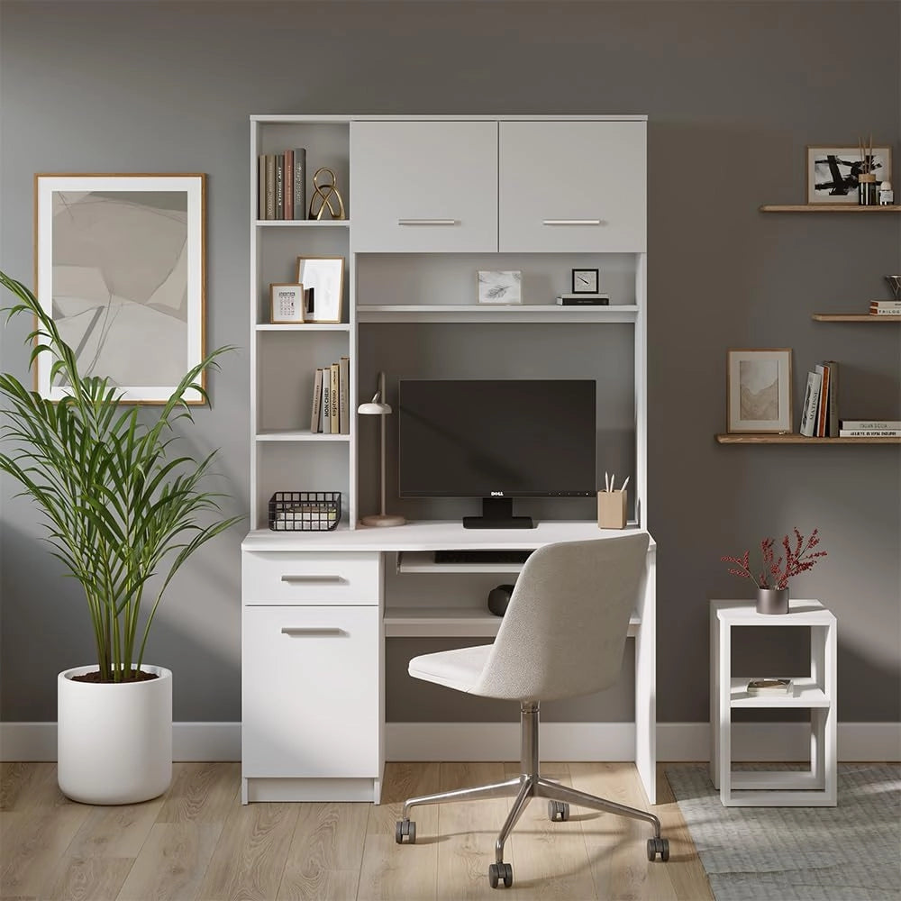 Scrivania Crossline, Bianco, 120.1 x 59.5 cm, con ripiano tastiera estraibile e utilizzabile in modo combinato
