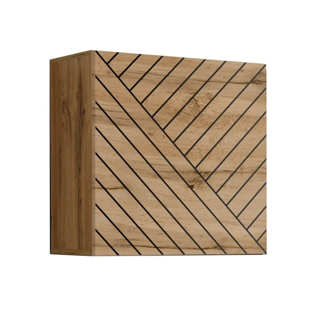 Set di mobili da soggiorno design SWITCH V, colore quercia wotan con finiture fresate.