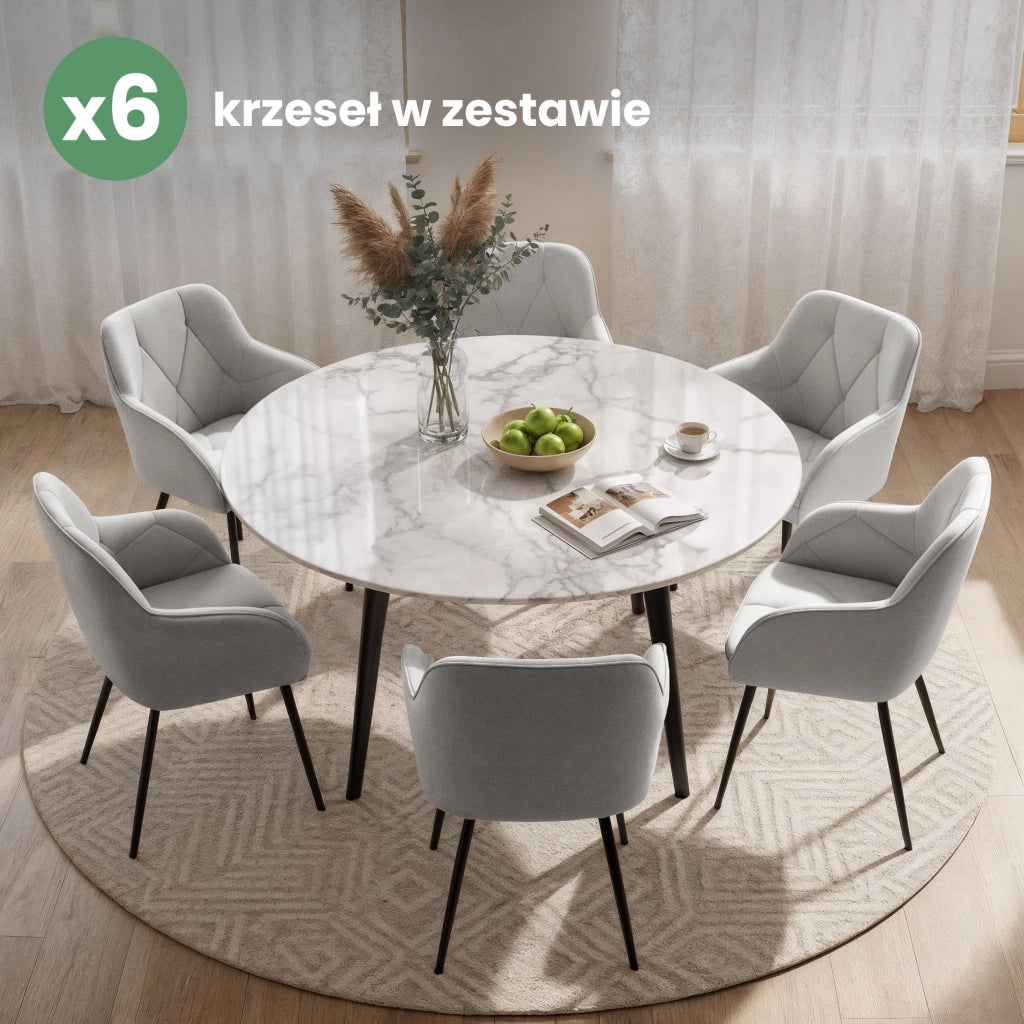 Set di 6 Sedie in velluto trapuntato DIAMANTE Grigio gambe nere