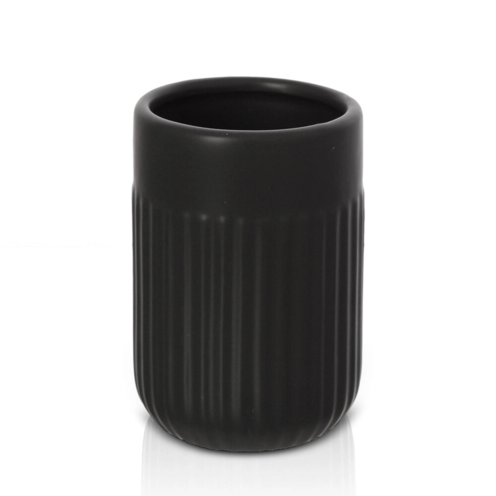 Set accessori bagno in ceramica nera opaca con dispenser sapone e due portaspazzolini Cup