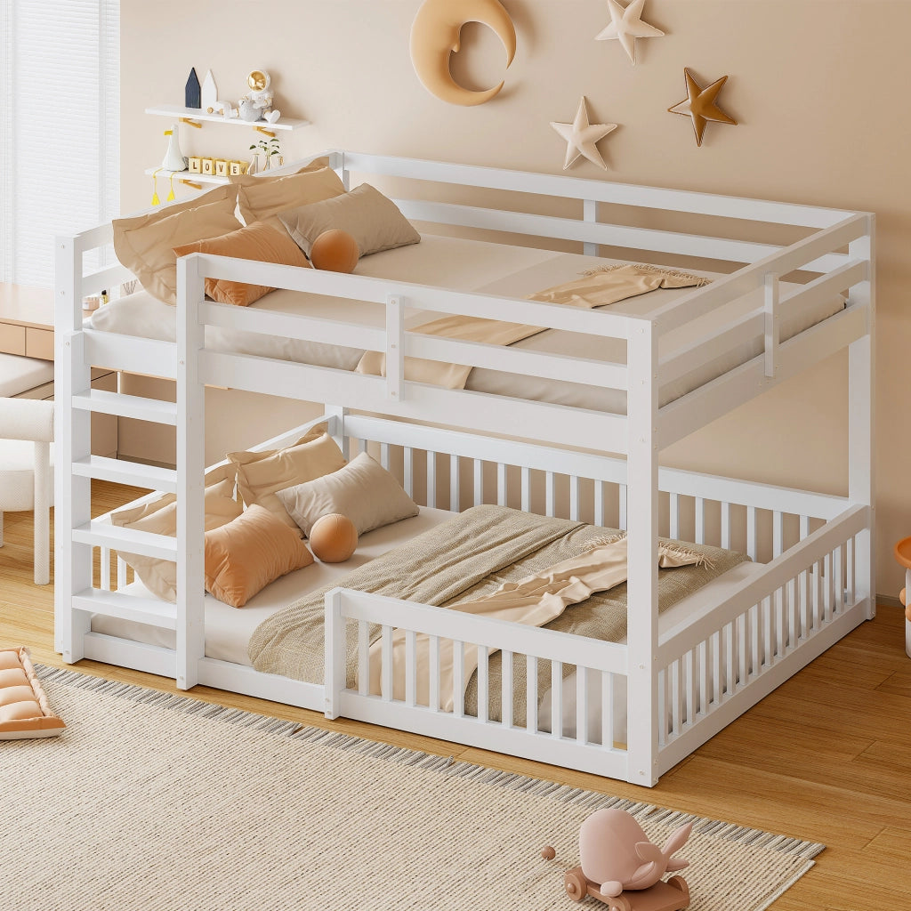 Letto a Castello 160x200 cm; 2 Posti - Con Sponde - in MDF e Legno di Pino - Bianco