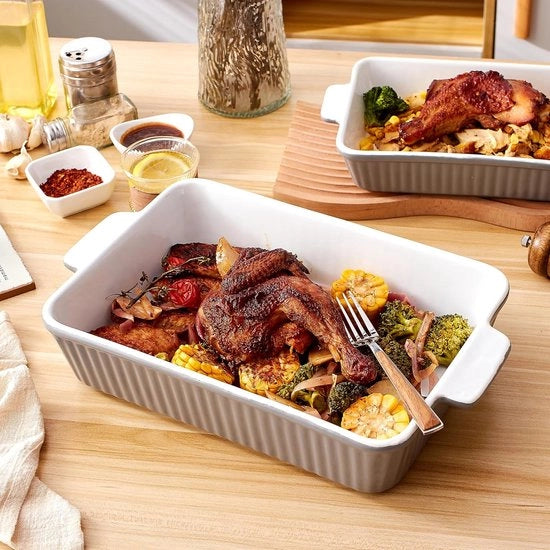 Set di teglie per forno 13x9 pollici, forme da pasticceria in ceramica, set di teglie rettangolari per lasagna con manico.