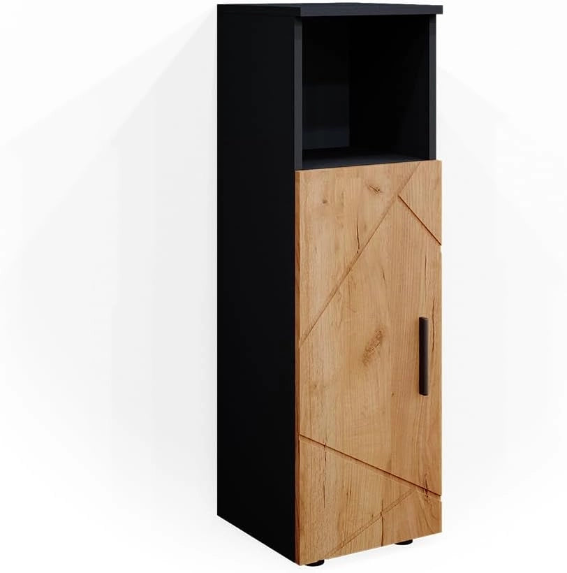 Mobiletto bagno Irma, Quercia dorata/antracite, 30 x 95 cm, per la conservazione di accessori da bagno e combinabile con Irma