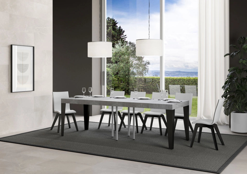 Tavolo allungabile 90x90/246 cm Flaris Premium Cemento telaio Antracite