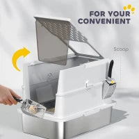 Lettiera per gatti chiusa in acciaio inossidabile, 60,2 x 40,2 x 43,7 cm, grigio chiaro