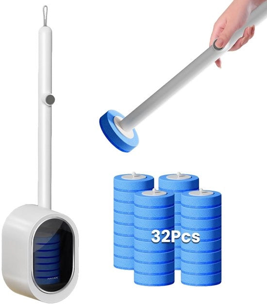 Set di Spazzole per il Water con Montaggio a Parete - Spazzola per il Water con 32 Cartucce di Pulizia - Kit di Pulizia per il Water - Inclusa Supporto - Spazzola per il Water da Getto - Igiene e Praticità - Spazzola per il Water