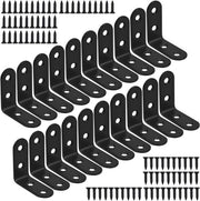 Verbindatori premium in acciaio inox, 20 pezzi, 90 gradi, supporti L, portamateriali in metallo, angolo mobili, inclusi 80 viti, nero.