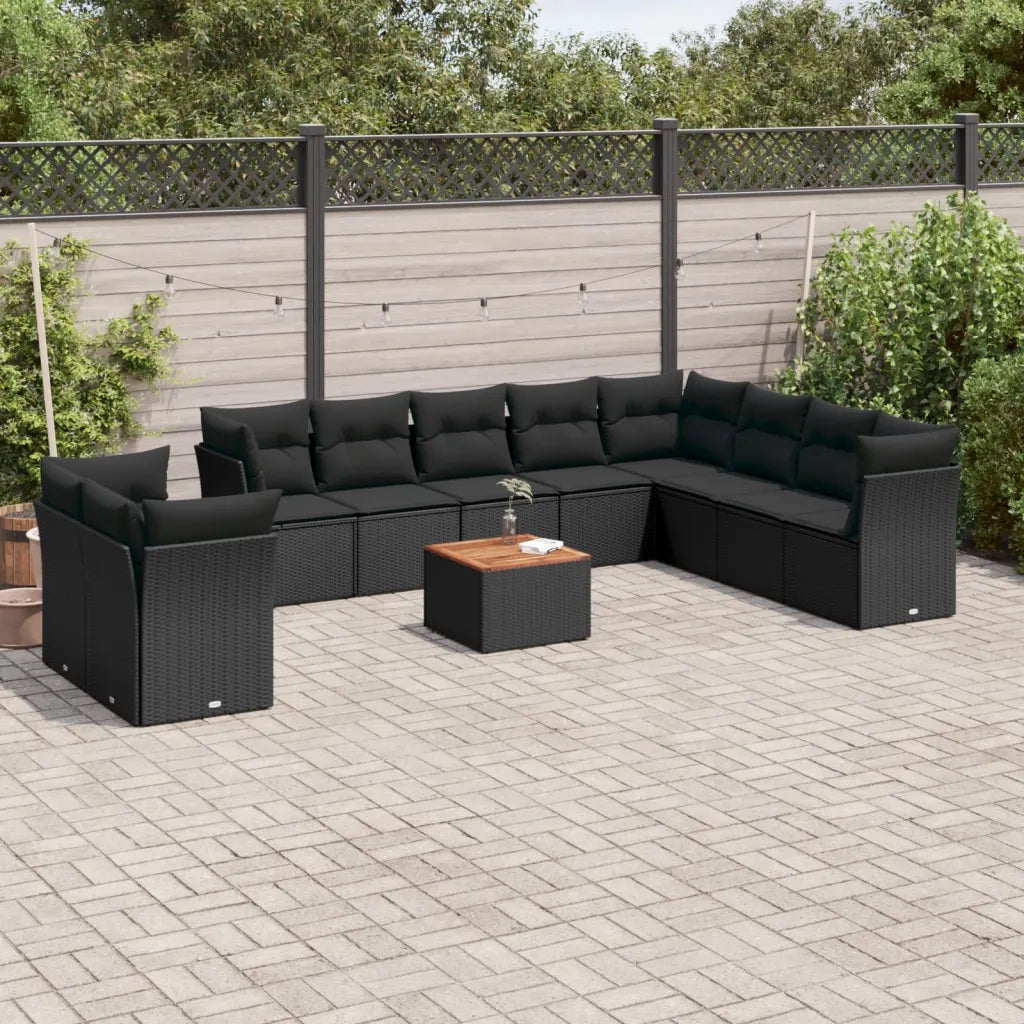 Set Divani da Giardino 11 pz con Cuscini in Polyrattan Nero 3223717