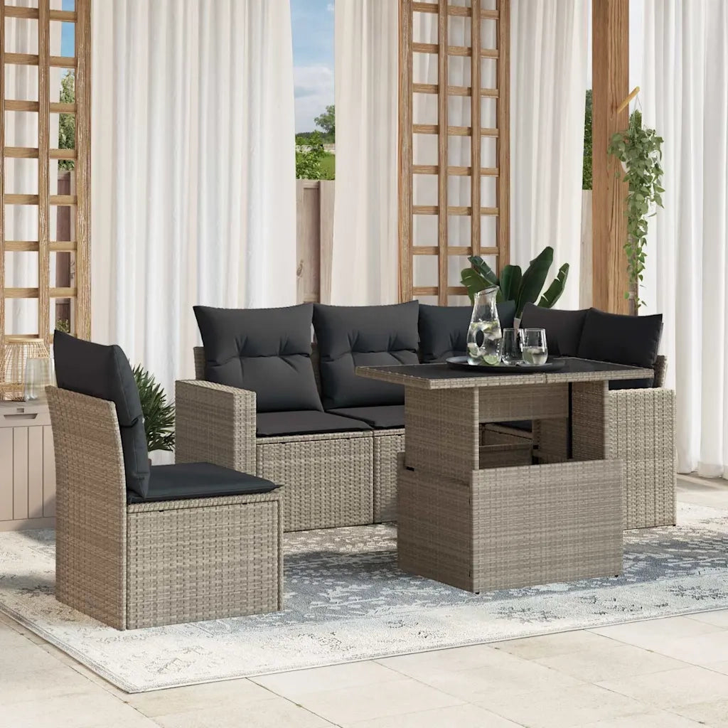 Set Divano da Giardino 6pz con Cuscini Grigio Chiaro Polyrattan