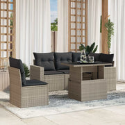 Set Divano da Giardino 6pz con Cuscini Grigio Chiaro Polyrattan
