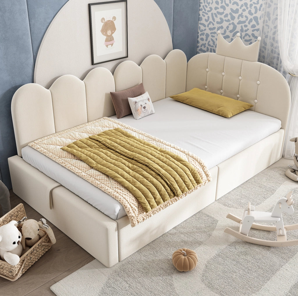 Letto daybed imbottito 90x190 cm con contenitore beige