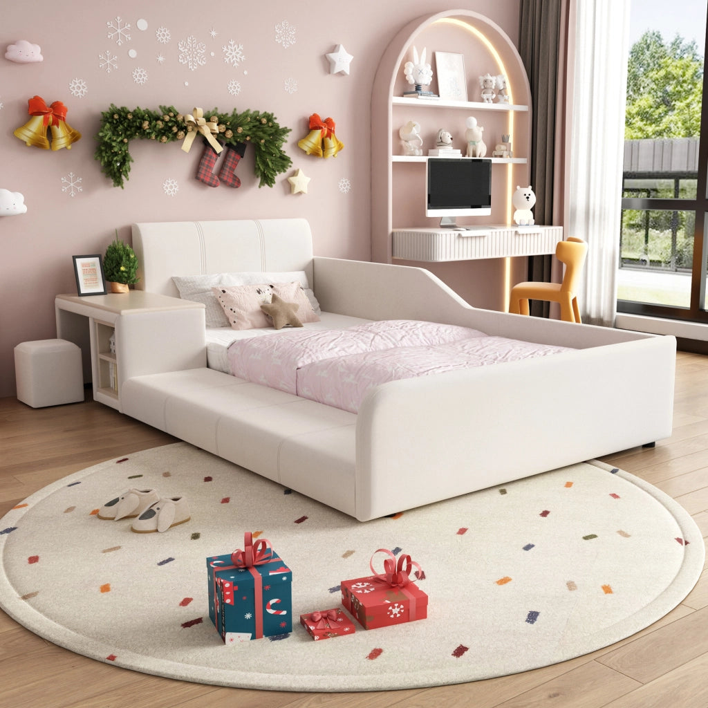 Letto imbottito singolo con scrivania e sgabello