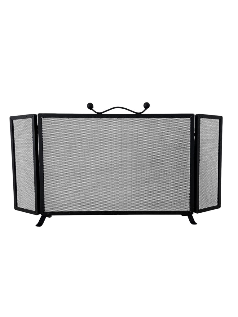 Parascintille Moderno per Camino in Ferro, 60 cm + (15 cm x 2 Antine) X 45h cm, 2 Ante Richiudibili, Nero