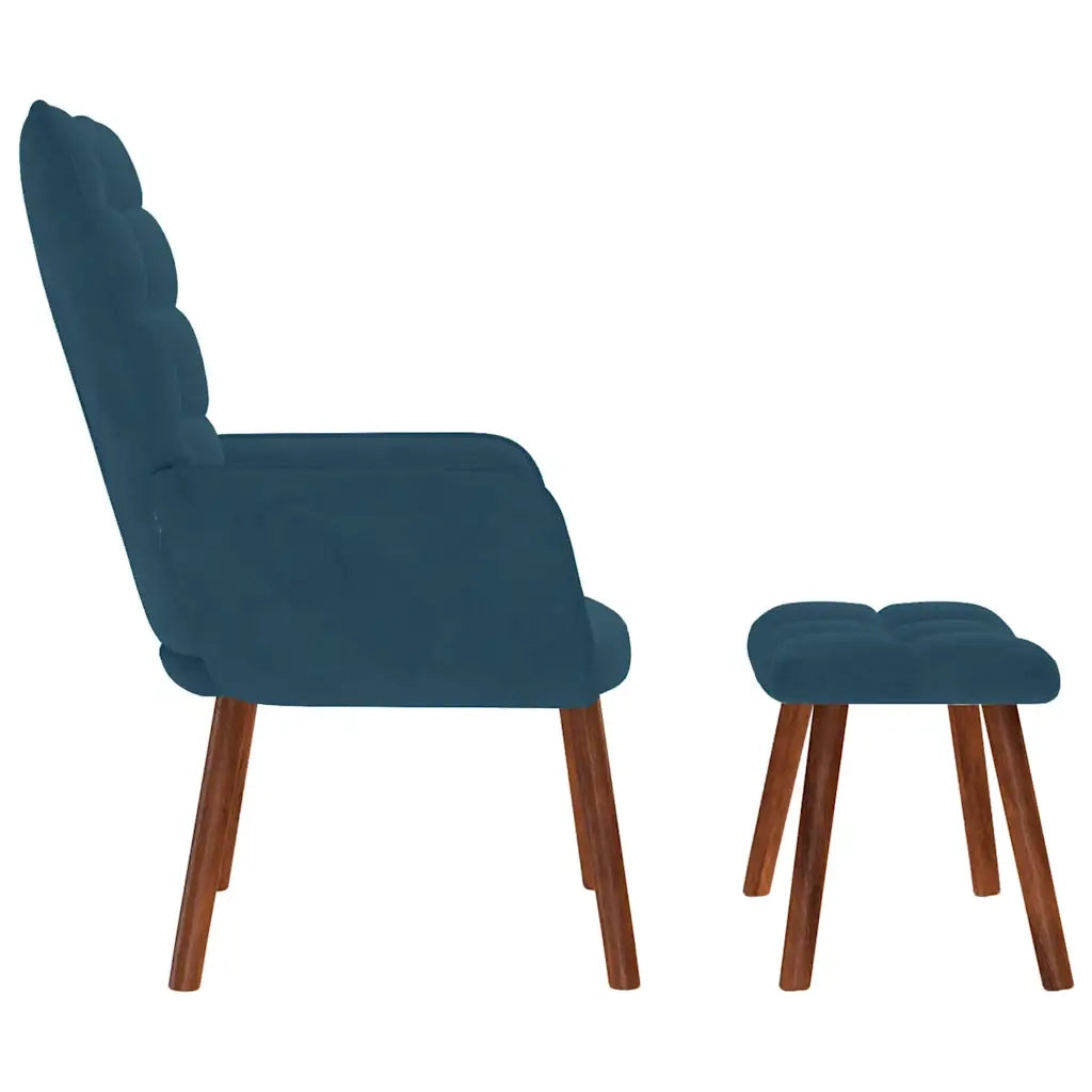 Divano Sedia-Poltrona Relax con Poggiapiedi Blu in Velluto 306269