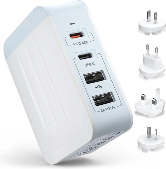 Adattatore di Alimentazione Universale - 45W Caricatore USB-C - Adatto per Utilizzo Mondiale