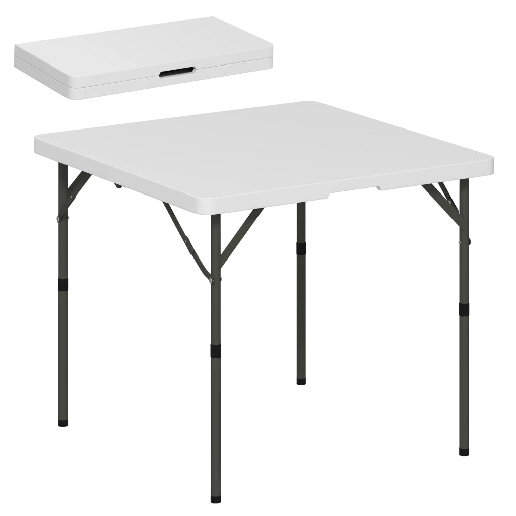 Tavolo da Campeggio 86x86x74 cm Pieghevole con 2 Altezze Regolabili in HDPE e Metallo Bianco