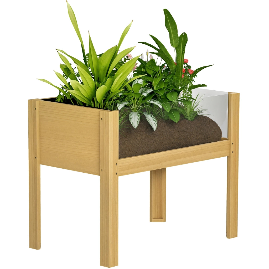 Giardino rialzato in legno con pannelli acrilici e fori drenaggio ¨C zephmum ¨C 75x46x60.5 cm naturale