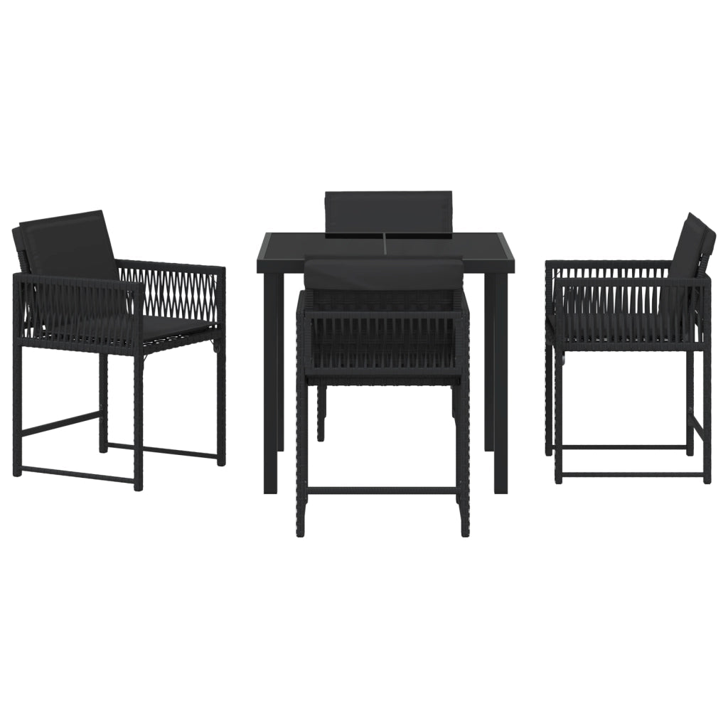 Set da Pranzo da Giardino da 5 Pezzi con Cuscini Rattan PE Nero