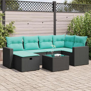 Set Divani da Giardino con Cuscini 7pz Nero Polyrattan