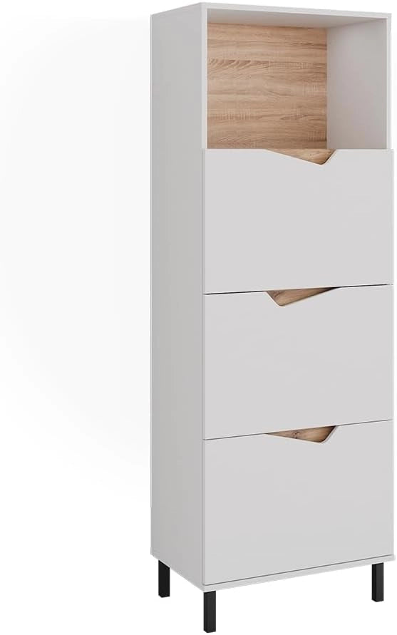 Credenza Marelle, Bianco/Artisan, 60 x 169.5 cm con 4 scomparti, per la conservazione di abbigliamento e oggetti per la casa
