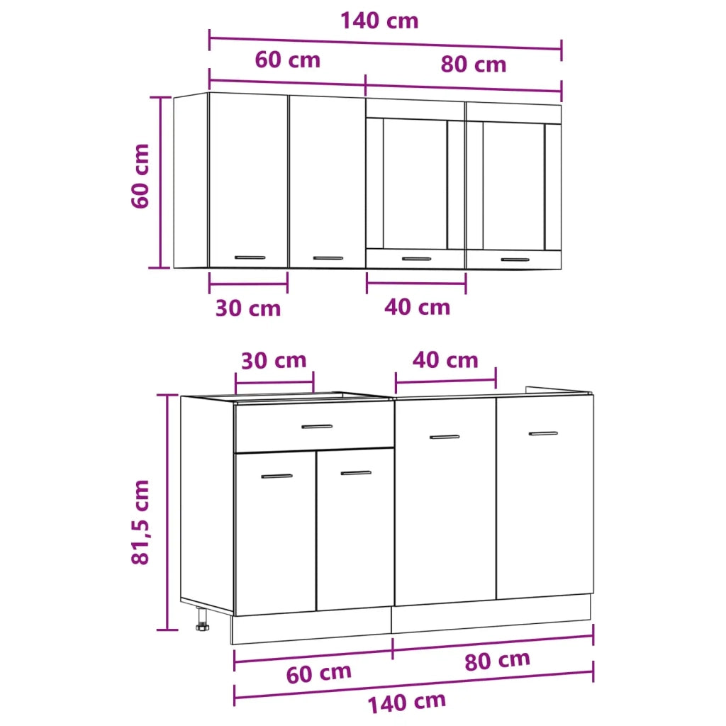 Unità Cucina Lyon 4 pcs Grigio Cemento Legno ingegnerizzato 3445847