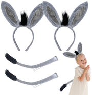 Set di costume per asini 4 pezzi - Coda di asino - Set di costume - Costume per animali - Cintura con orecchie - Materiale morbido di piuma