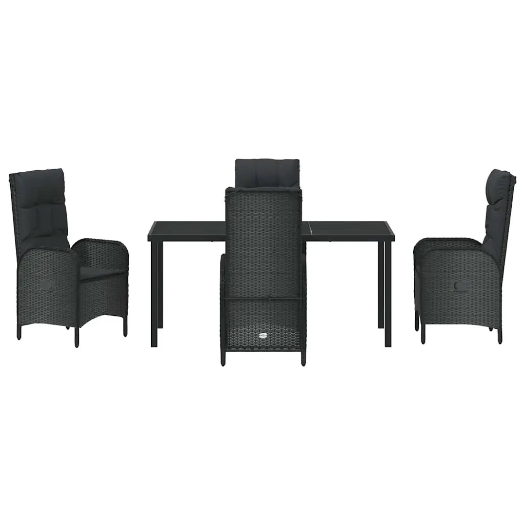 Set da Pranzo per Giardino con cuscino 5 pcs Nero polyrattan
