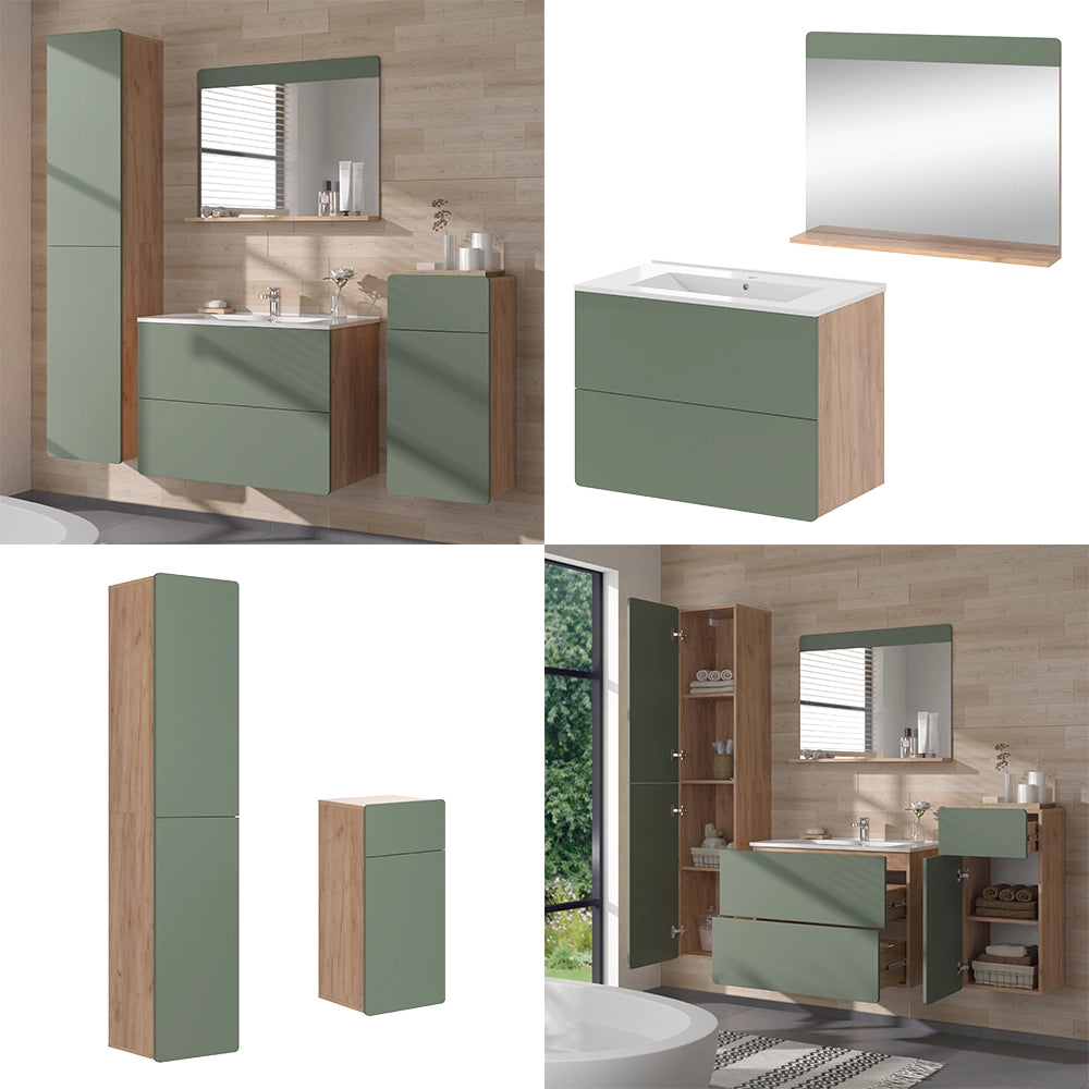Vicco Set di mobili da bagno Goldkraft rovere/verde 5 pezzi con unità alta e midi