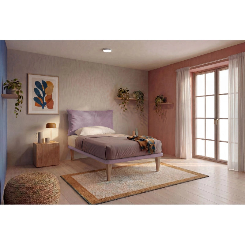 Letto imbottito Piazza e mezzo 120x190 cm Soft - Con rete,Glicine,Microfibra