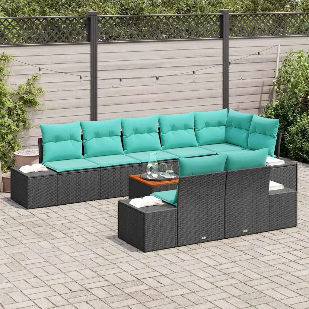 Set Divano da Giardino 9 pz Nero polyrattan 3347977