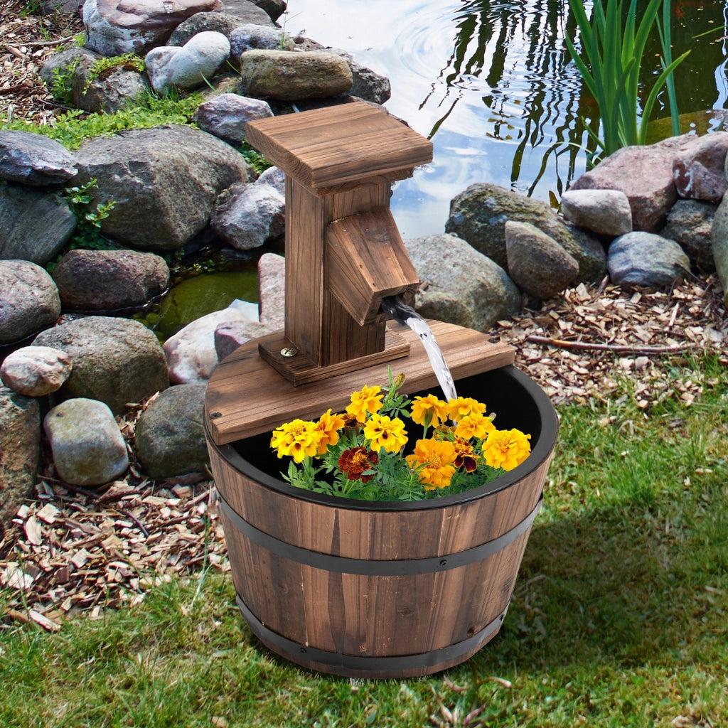 Fontana da giardino elettrica con secchio in legno ¨C zephmum ¨C effetto carbonizzato ?27x37 cm